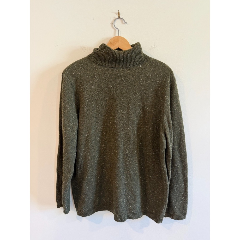 Vintage Speckled Knit Turtleneck Sweater Womens 2XL XXL Olive Green Wool Silk